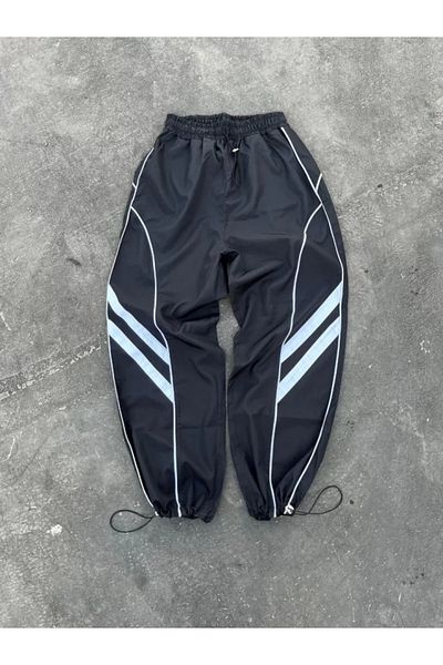 Pembe Portakal Black Unisex Baggy Parachute Sweatpants