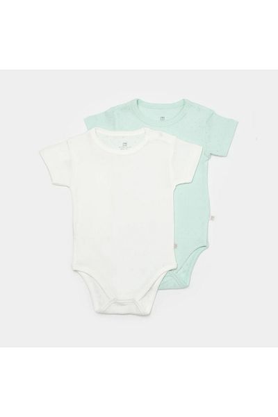 Bibaby Nil Ecru 2-Piece Jacquard Short Sleeve Baby Bodysuit Set 56993