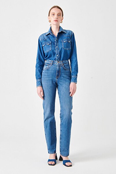 Denim Trip SARAH Slim Straight Fit Yüksek Bel Orta İndigo Kadın Jean Pantolon