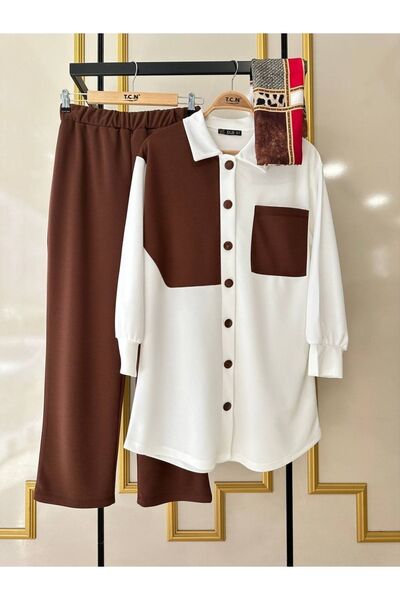 asyadabutik Set de pantaloni cămașă cu un singur buzunar