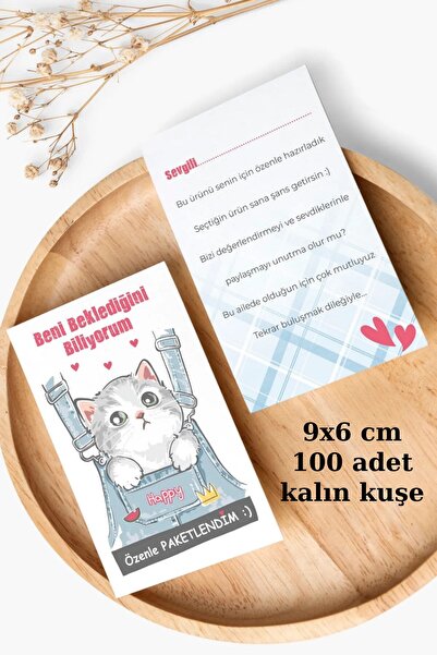 Emtory Home 100 Adet Happy Cat Teşekkür Kartı - Kedili Teşekkür Kartı - Paket...