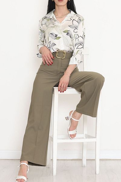 Moka Shopin قميص كريمي منقوش من الساتان - 18582.1247
