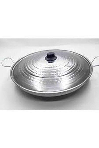 Üzüm Çelik 45 Cm Paslanmaz Kavurma Sacı, Kapaklı Saç Kavurma Tavası, Paslanmaz Krom Et Sote Tava