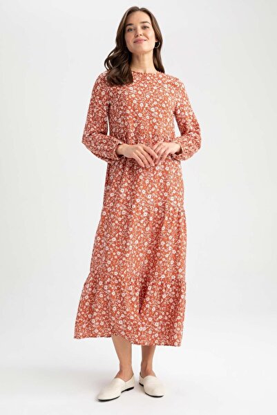 DeFacto Hosszú ujjú, virágmintás, nagy nyakú maxi ruha - Z3404az23sm