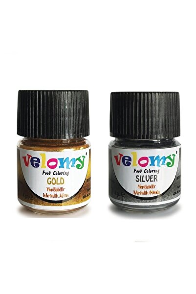 velomy Yenilebilir Metalik Gümüş Toz Boya Metalik Altın Toz Boya 4gr+4 Gr