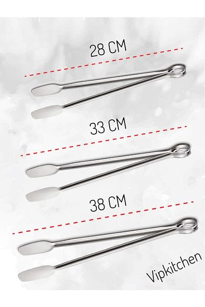 Abant Stainless Steel 3-Piece Luxury Grill Tongs Set - (28-33-38) Cm