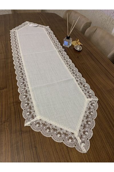 safir home collection Cremă Runner cu dantelă de iută