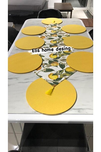 ELİS HOME DESİNG Amerikan Servis Limon Desen Runner 6li Sari Supla