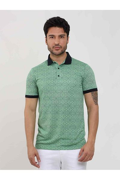 Dufy Men's Green Slim Fit Polo Neck T-Shirt - 70006