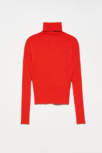 Dilvin 1297 Turtleneck Ribbed Basic Sweater-red