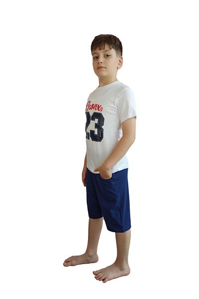 Bluence Costum băiat din bumbac alb-bleumarin