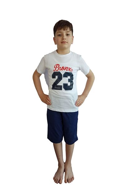 Bluence Costum băiat din bumbac alb-bleumarin