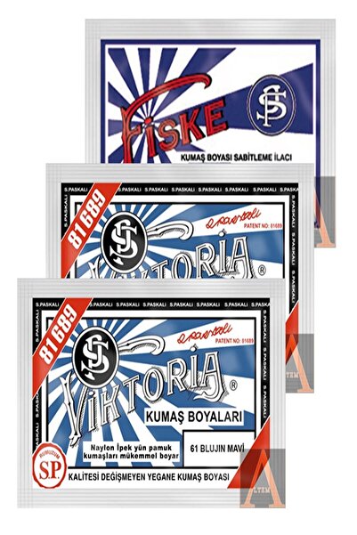 Viktoria Kumaş Boyası 2 Pkt. Blujin Mavi+1 Pkt. Sabitleyici Fiske