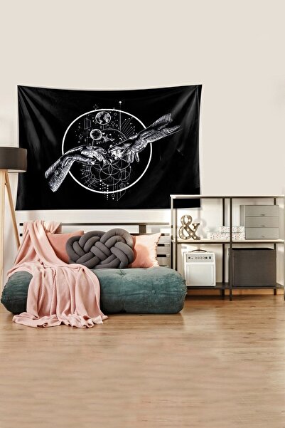 Genel Markalar Siyah Ademin Yaratılışı Leke Tutmaz Kadife Kumaş Duvar Örtüsü Duvar Halısı Tapestry