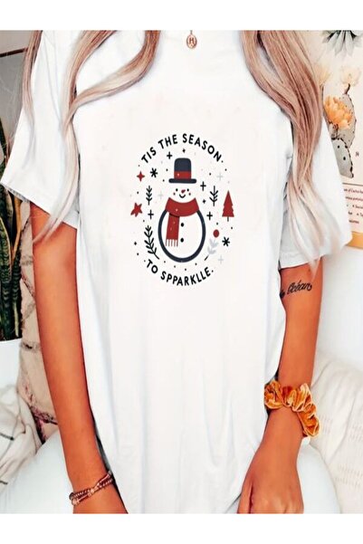 CLASSY.MODA قميص تيشرت سوبريم للنساء - أبيض مطبوع قصة فضفاضة برقبة دائرية وأك...