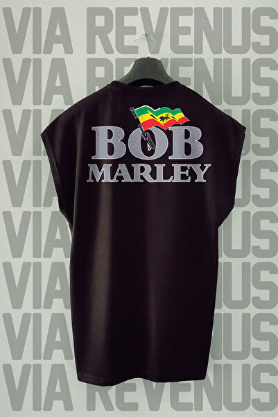Vordevia Bob Marley Back Print - Tricou sport negru, mâneci zero