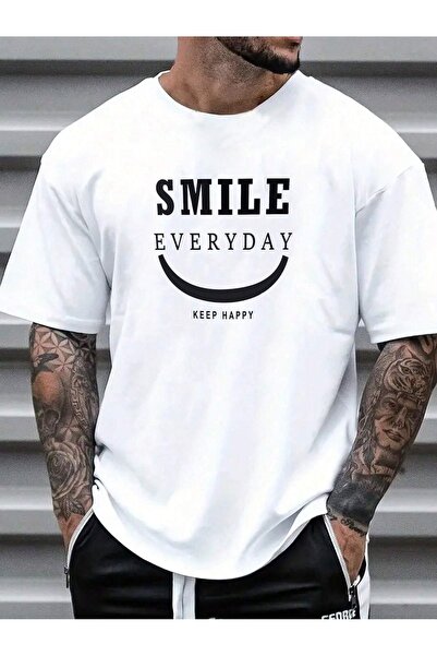 coolart Majica Smile Everyday - Bela Štampano Oversize kroj Ljeto Kratki Ruka...