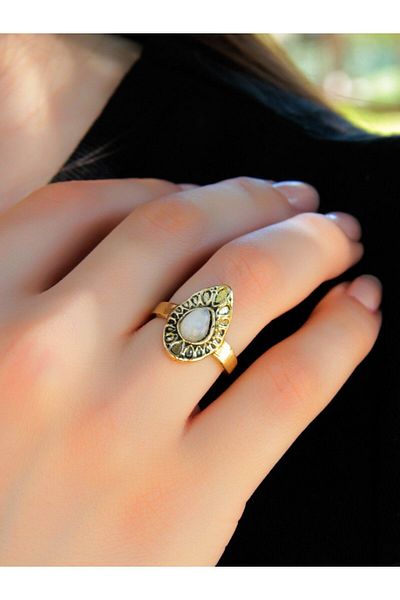 esha Natural Stone Antique Drop Model Women's Ring - Adjustable euy33ay