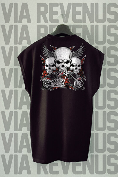 Vordevia Αθλητικό μπλουζάκι Biker Printed Skull Black - Μηδενικό μανίκι