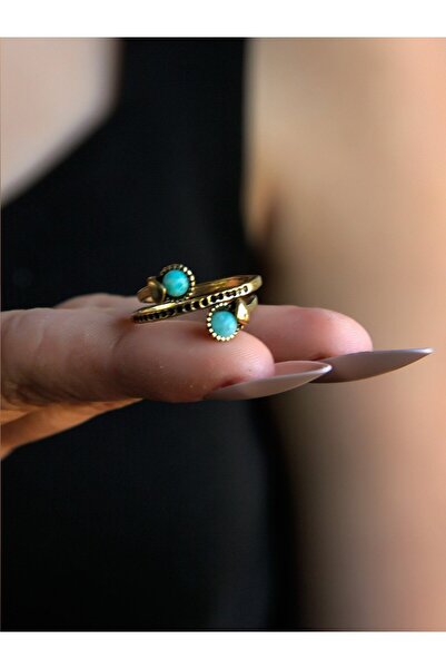 esha İkili 3mm Doğal Taşlı Antik Kadın Ayarlanabilir Yüzük Amazonit Taşı euy32a