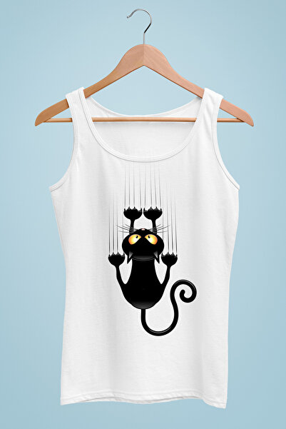 Raf Coll Tricou cu bretele pentru femei Black Cat Design imprimat digital 100...