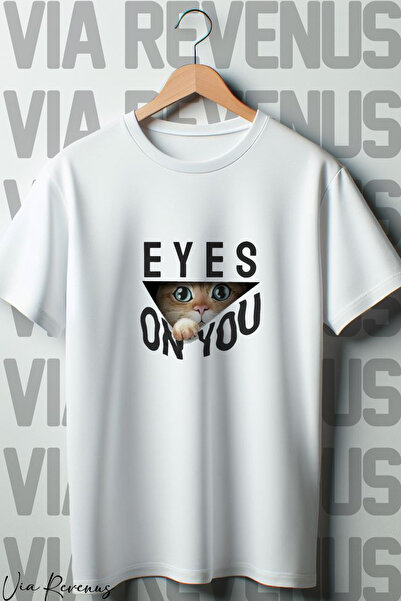 Vordevia Бела Oversize kroj T-shirt са мачјим Štampano Eyes On You