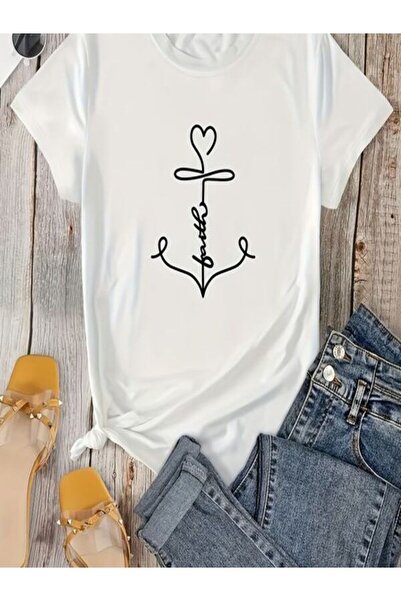 CLASSY.MODA تي شيرت نسائي من جيرسي واحد - تي شيرت أبيض مطبوع كبير الحجم بياقة...