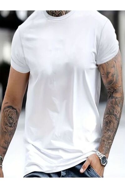 CLASSY.MODA Λευκό μπλουζάκι Oversize Single Jersey - Crew Neck, κοντό μανίκι