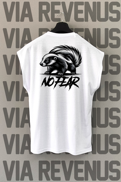 Vordevia Tricou sport alb No Fear Honey Badger - imprimat pe spate, mâneci zero
