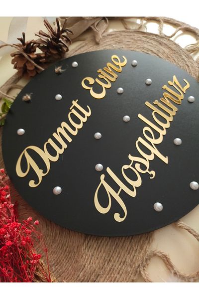fabrikahşap Groom's Home - Welcome Written with Pearl Door, Wedding and Engagement Ornament, for Special Day