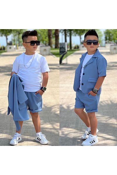 Calisa Costum Palazzo de vară pentru băieți - jachetă, tricou și pantaloni scurți Bermuda