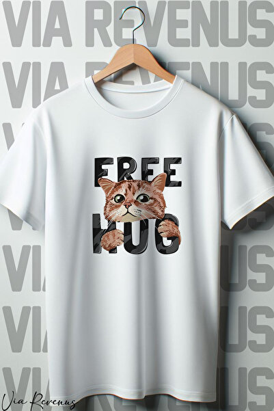 Vordevia Bela Oversize kroj T-shirt - Besplatan zagrljaj mačka Štampano
