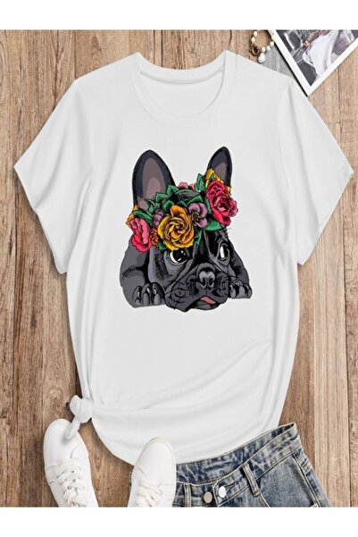 CLASSY.MODA Μπλουζάκι Single Jersey - Λευκό μπλουζάκι με στάμπα τριαντάφυλλα ...