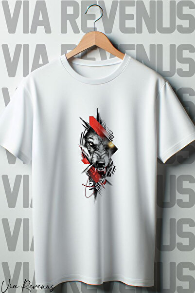 Vordevia Beli Oversize kroj Vuk Štampano T-shirt