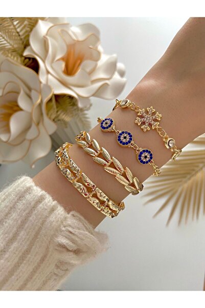 Arzu Butik Kadın Altın Kaplama Bileklik 4 Lü Set Takı Seti Hediyelik Bileklik...