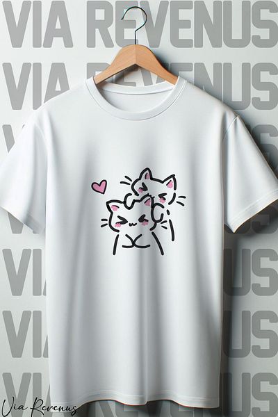 Vordevia Λευκό μπλουζάκι Oversize - Cute Cats Printed