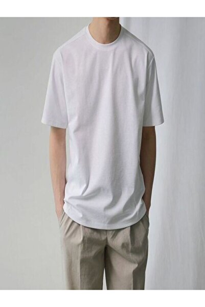 classy moda White Oversize Single Jersey T-Shirt - Crew Neck, Short Sleeve