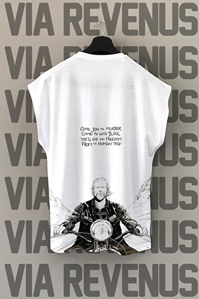 Vordevia Son of Anarchy Біла спортивна футболка - з принтом на спині, без рукавів