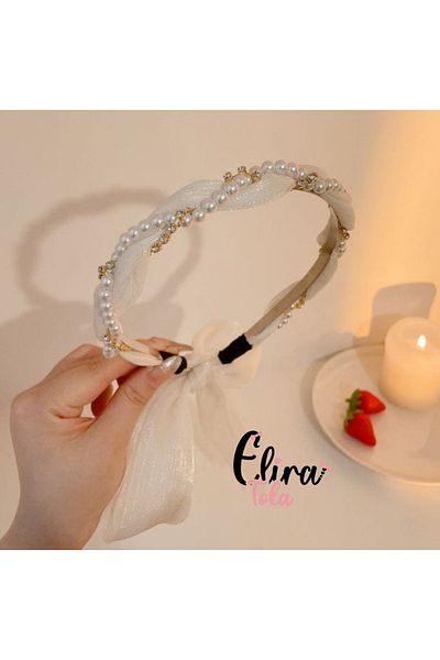 EliraToka تاج محبوك من التول واللؤلؤ