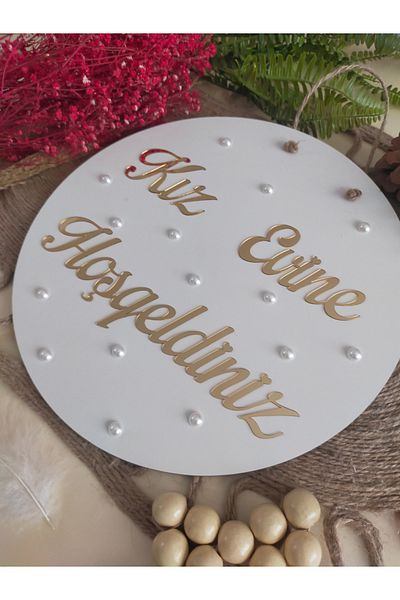 fabrikahşap Welcome Written To My Girl's Home with Pearls - Door Ornament, Wedding Engagement Promise Special Day