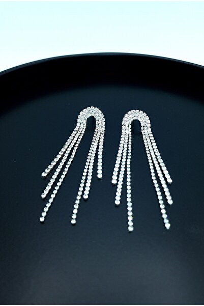 ayende accessories أقراط سهرة نسائية مرصعة بالأحجار ومزينة بشراشيب