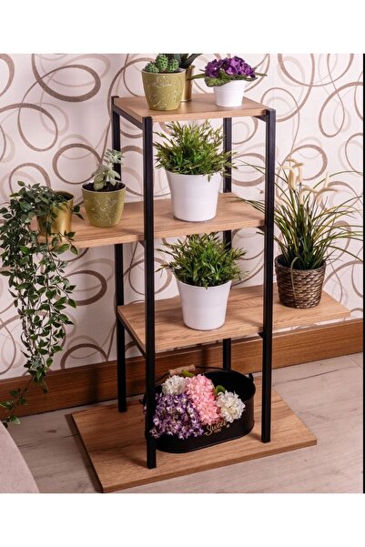 Tiryaki Aksesuar Ahşap Saksı Standı Metal Profil Saksılık Çiçek Rafı Metal Is...