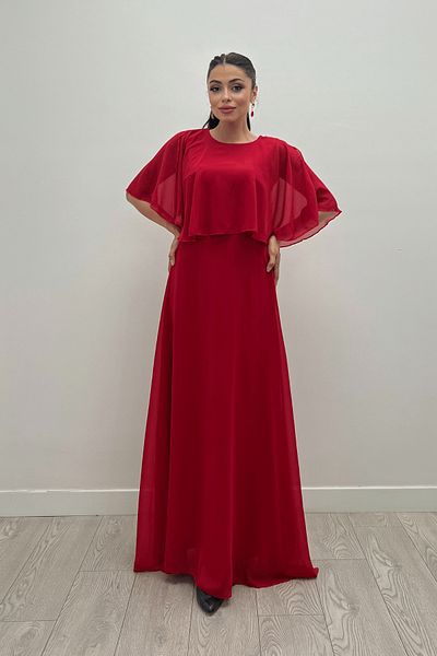 giyimmasalı Red Chiffon Dress - Bolero Detailed