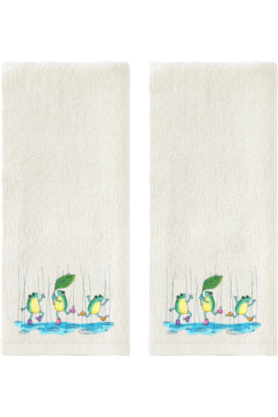 Ursa منشفة أطفال مطرزة على شكل ضفدع يرقص في المطر 2 قطعة 30×50