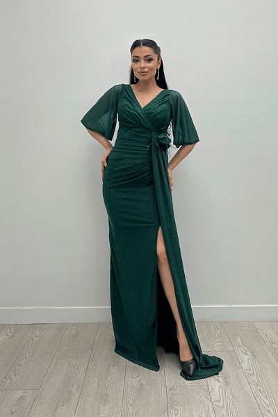 giyimmasalı Rose Shawl Detailed Glitter Fish Dress - ZEMRUTE