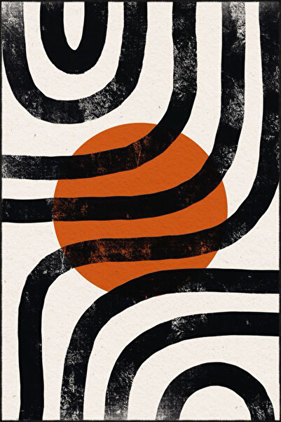 Rugs Modern Halı Turuncu Siyah Çizgili Temalı Desenli Modern Dekoratif Halı v...