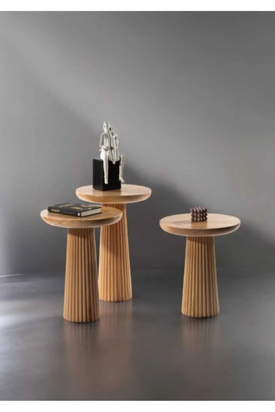 Simillo Home&Living Wood Wooden üç’lü Set Fitilli Mantar Yann Sehpa Modern Ah...