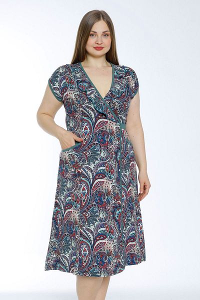 İntensive Plus Size Patterned Cotton Kimono Collar Dress