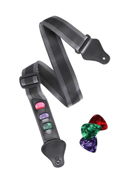 Midex ASP-28-P Πακέτο ιμάντα ώμου κιθάρας - με τσέπες Pick, μήκος 87-140 cm
