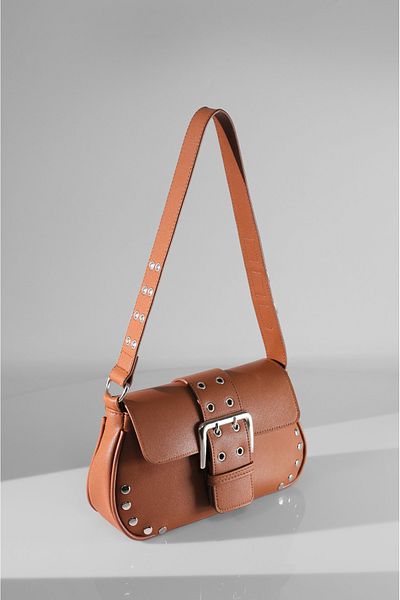 Rimense Tan Troked and Stapled Women's Hand and Shoulder Bag - Lined